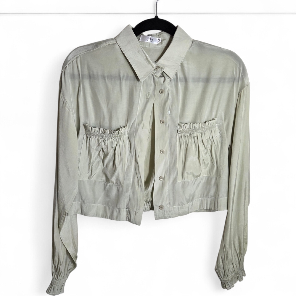 Amanda Collection Sage Cropped Utility Jacket Style Blouse Size Medium